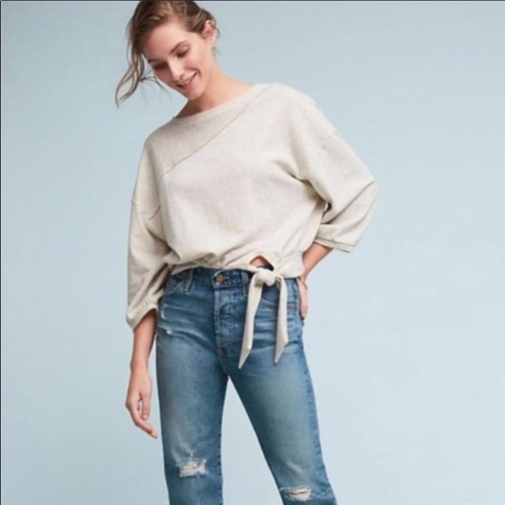 Anthropologie Postmark Cream/Navy Striped Tie-Waist Batwing Dolman Top